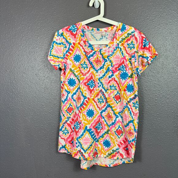 Fresh Produce Colorful Top Size Small Short Sleeve Pink Blue Tropical Beach - Picture 1 of 6